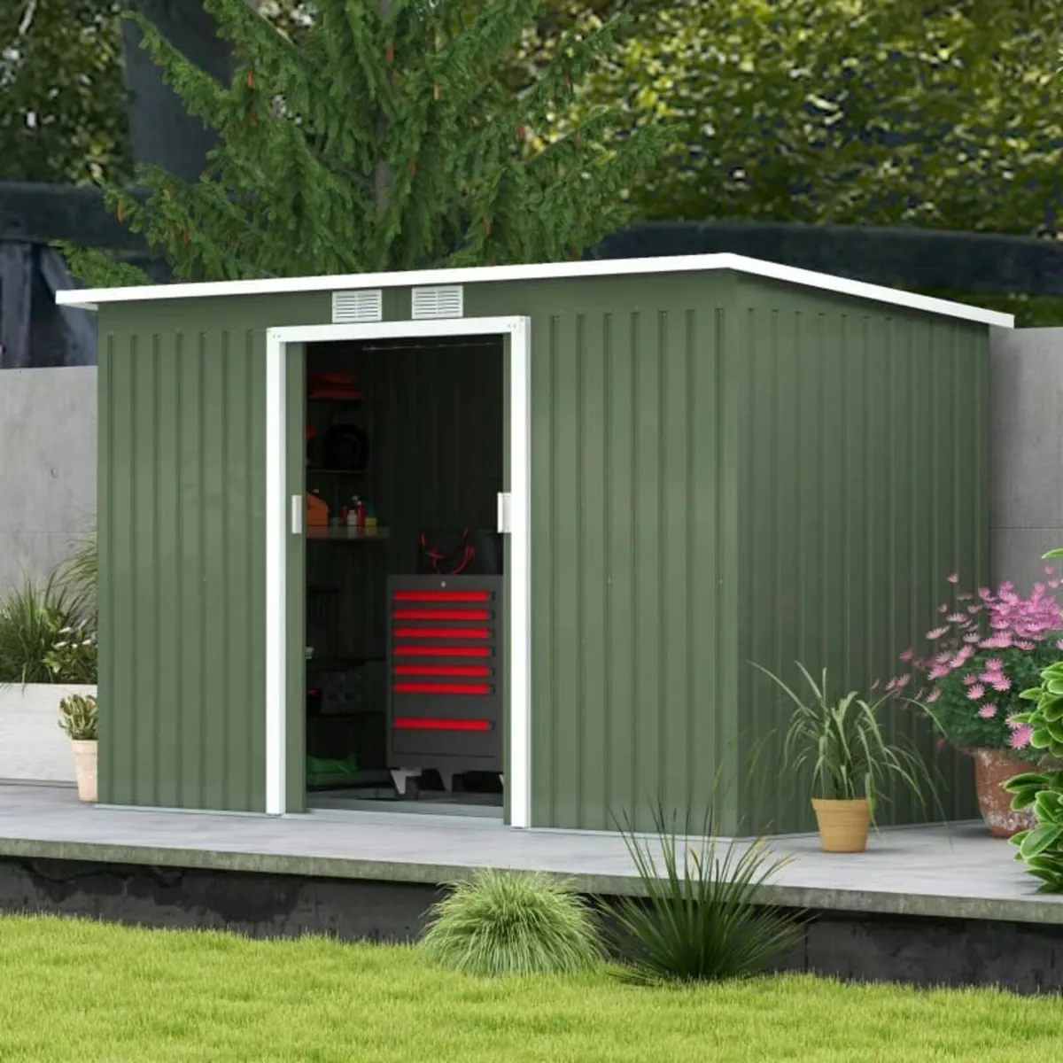 9ft x 4ft Corrugated Garden Metal Storage Shed Out - Image 1