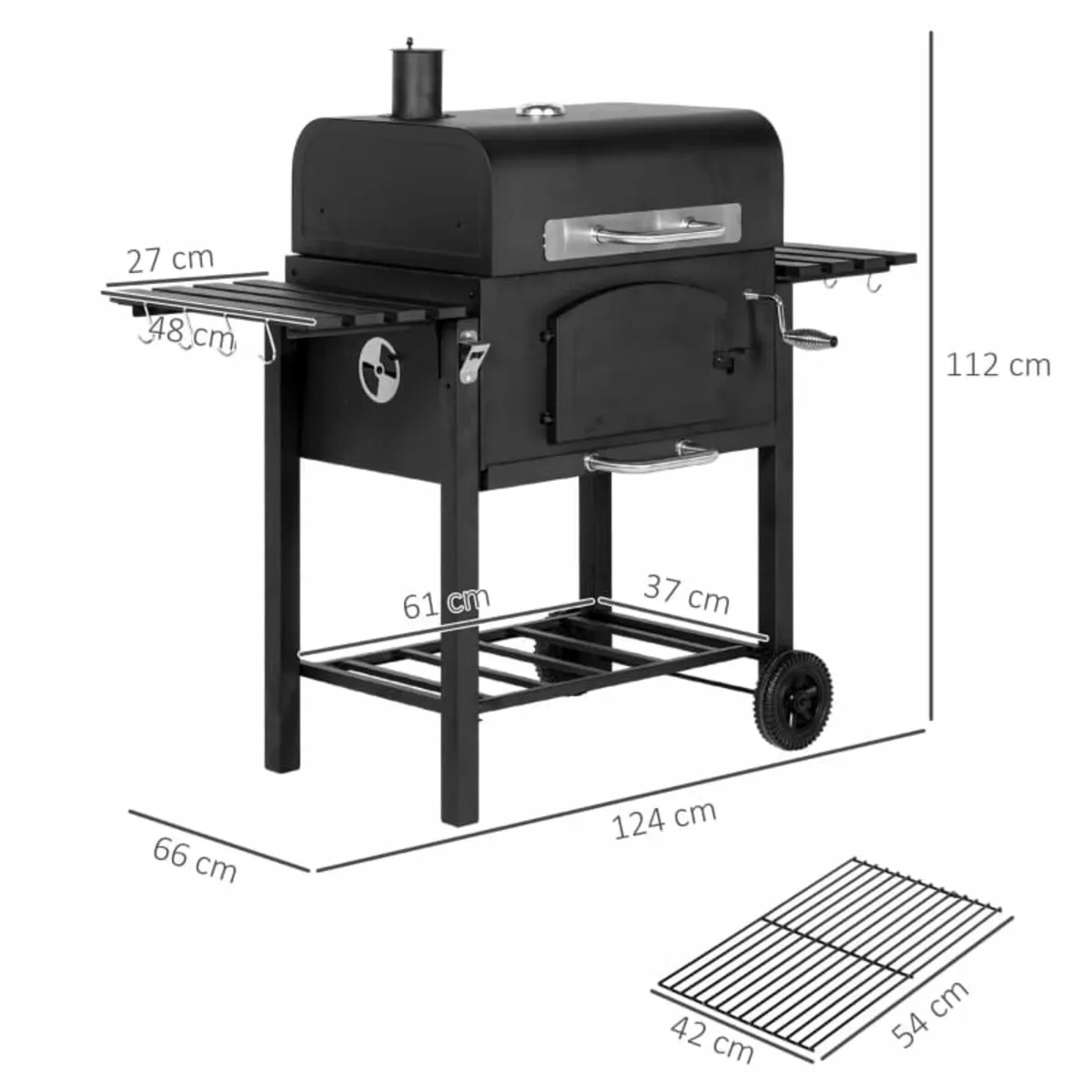 Charcoal Barbecue Grill Trolley Garden Smoker with - Image 4