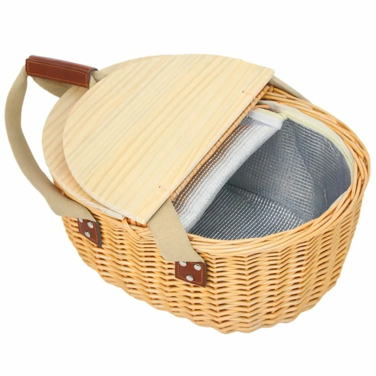 Wicker Picnic Basket for 2 with Pine Wood Lid, Pic - Image 2