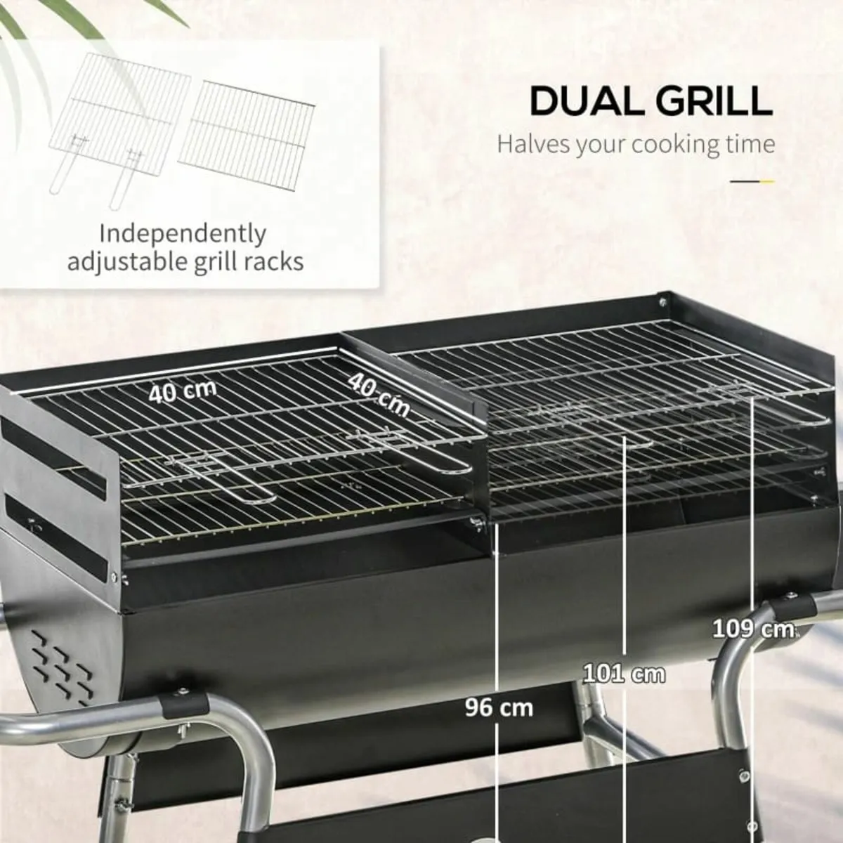 Charcoal Barbecue Grill BBQ Trolley - with Double - Image 3