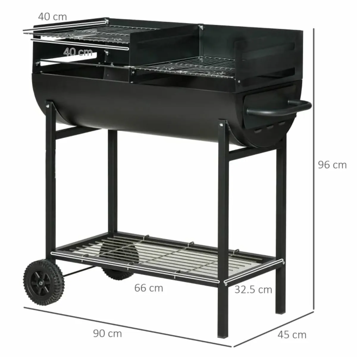 Steel 2-Grill Charcoal BBQ w/ Wheels Black - Image 3