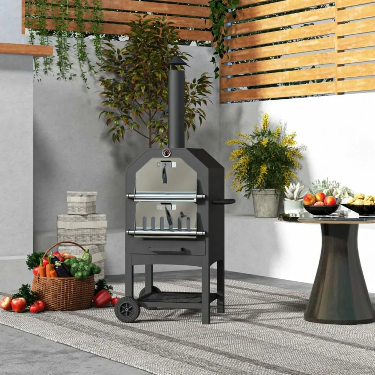 Steel 3-Tier Outdoor Pizza Oven Charcoal BBQ Grill - Image 3