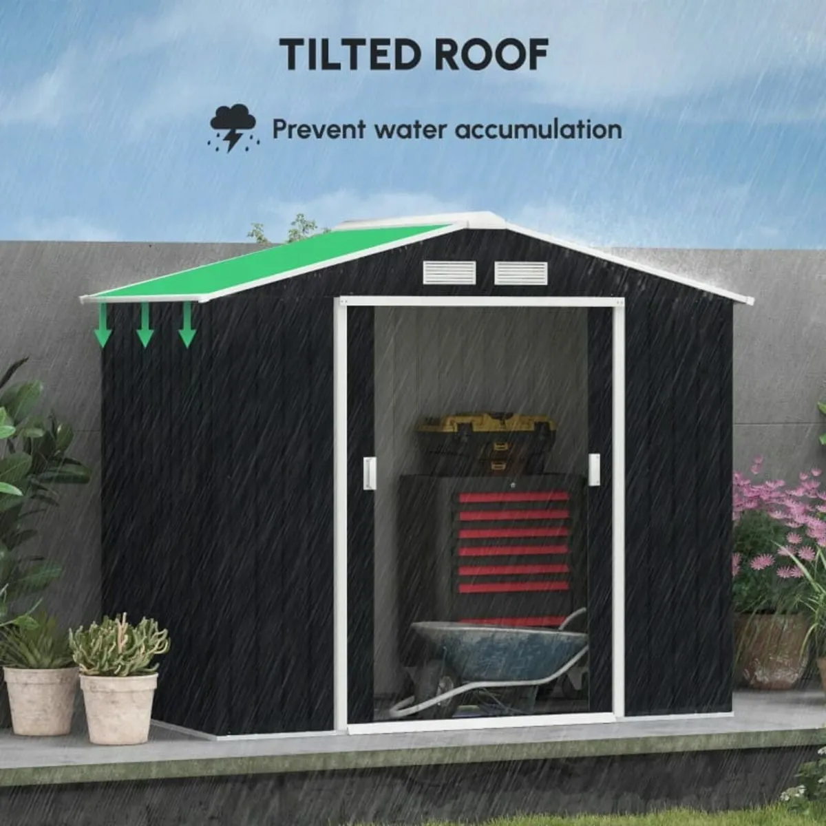 7ft x 4ft Lockable Garden Shed Large Patio Roofed - Image 2