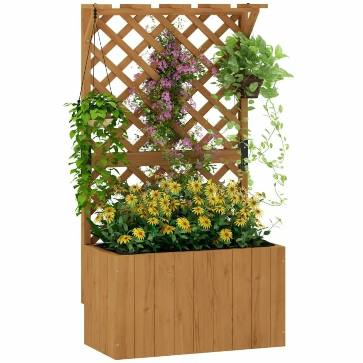 Wooden Planter with Trellis, Freestanding Raised G - Image 1