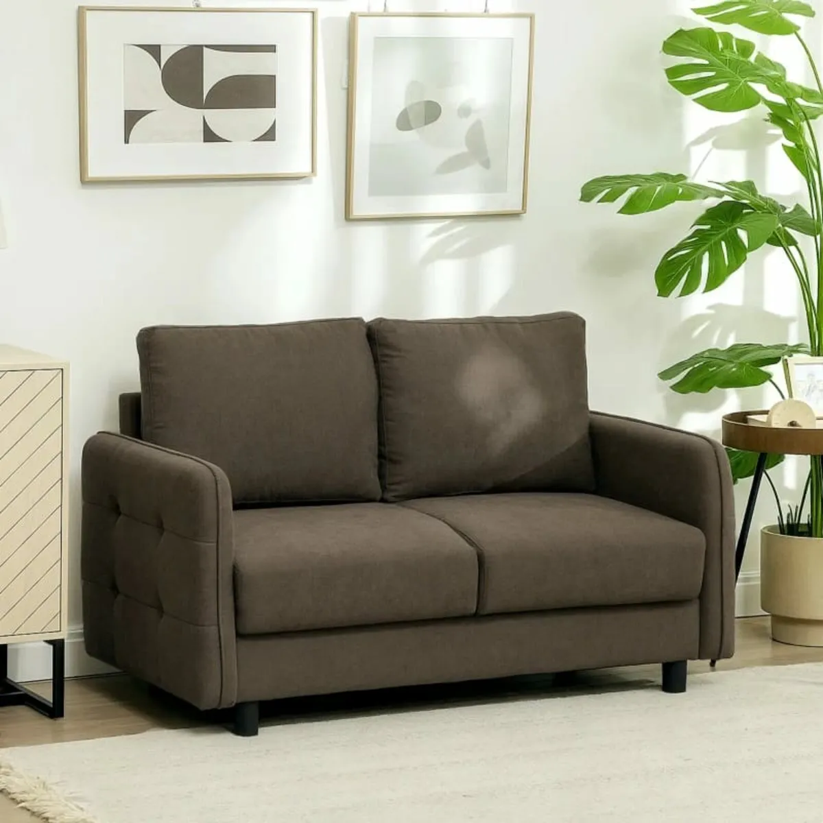 Two-seater sofa with storage, upholstered velvet s - Image 1