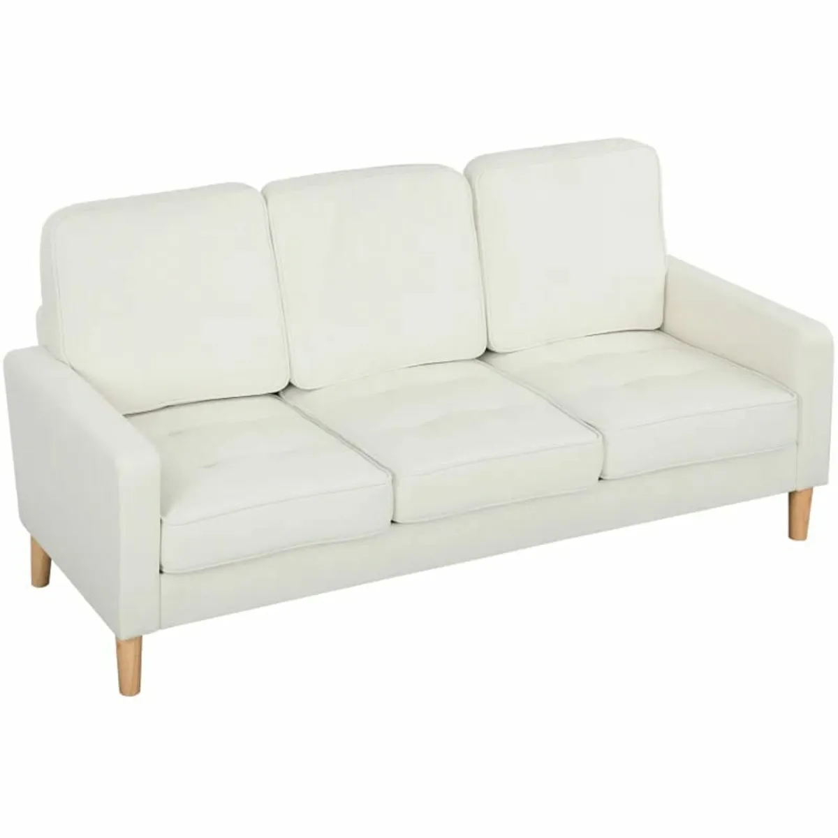 3-seater sofa with thick cushions, rubberwood, fab - Image 4