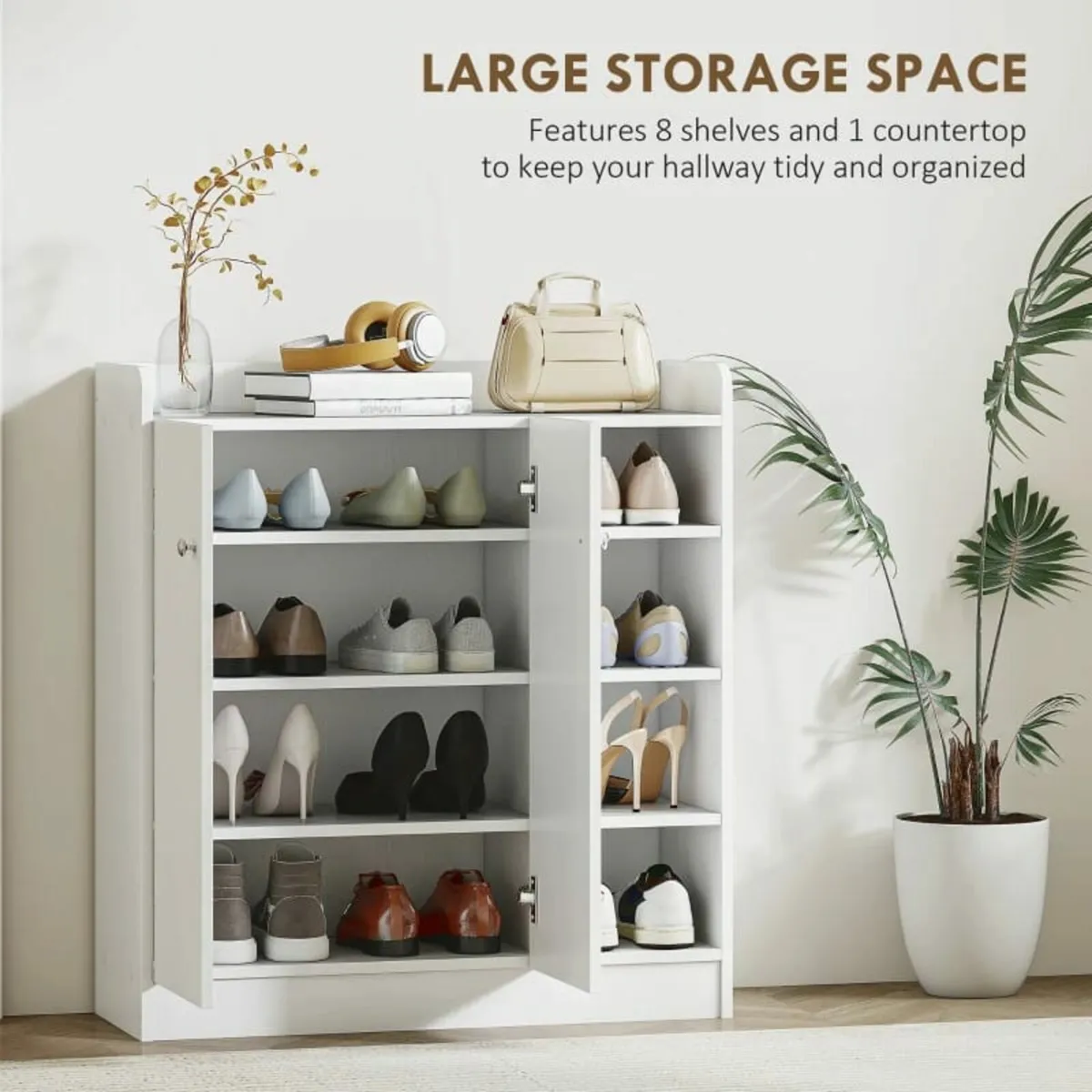 Shoe Storage Cabinet Two Doors w/ Adjustable 4 She - Image 4