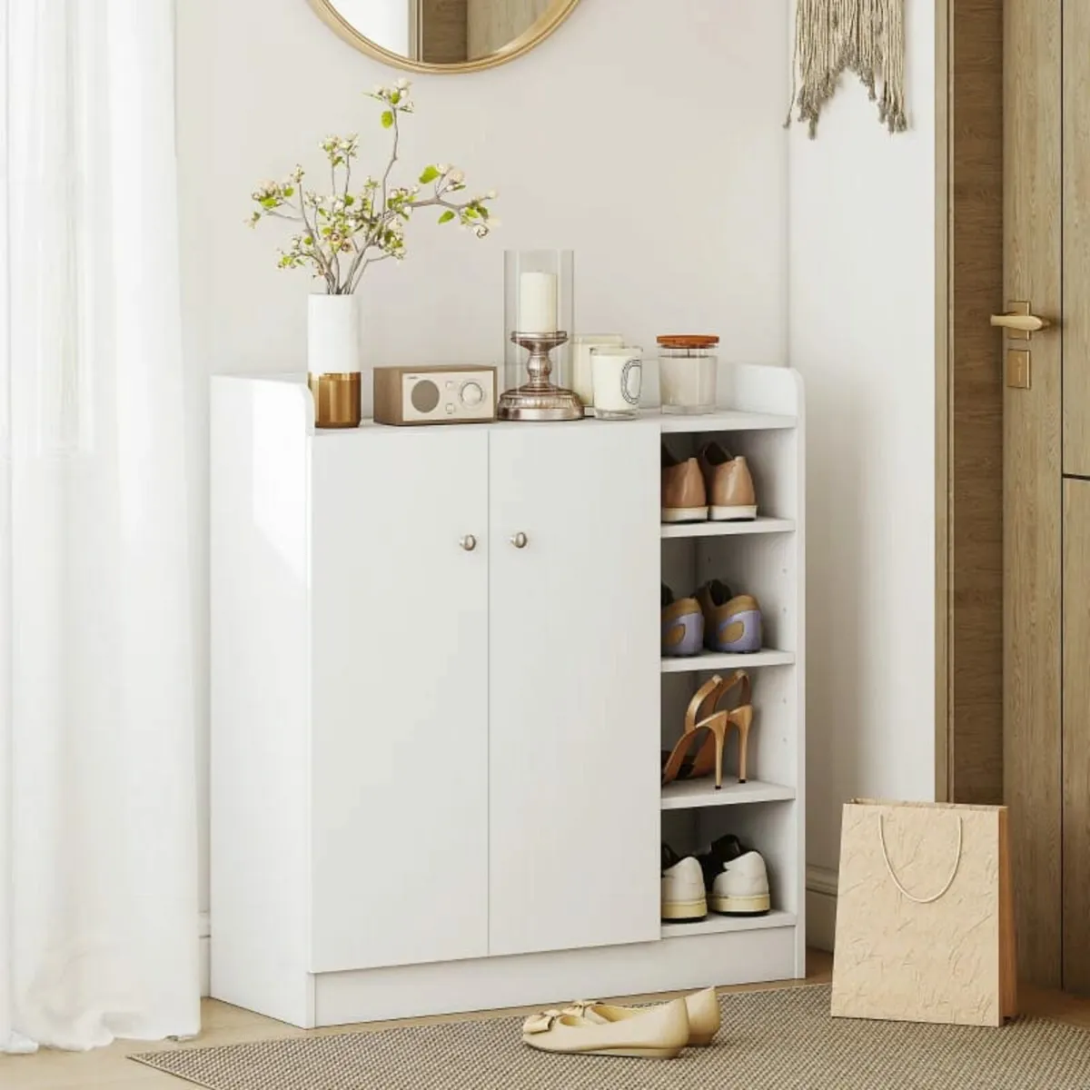 Shoe Storage Cabinet Two Doors w/ Adjustable 4 She - Image 2