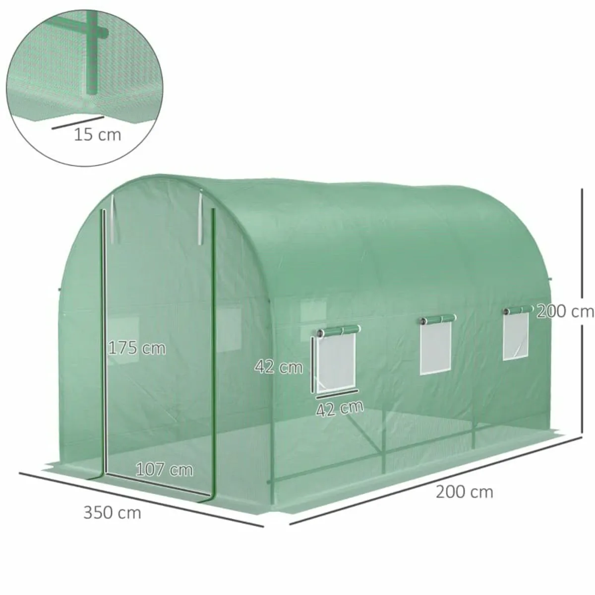 3.5 x 2m Walk-In Polytunnel Greenhouse with Roll-U - Image 4
