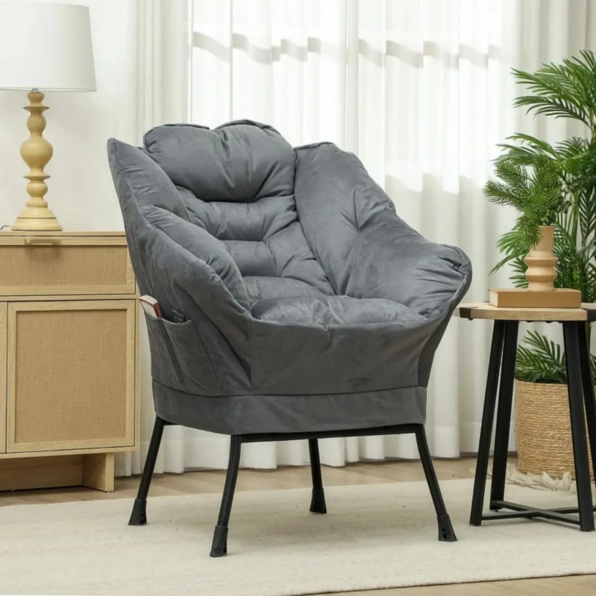 Modern accent chair, upholstered chair with steel - Image 2
