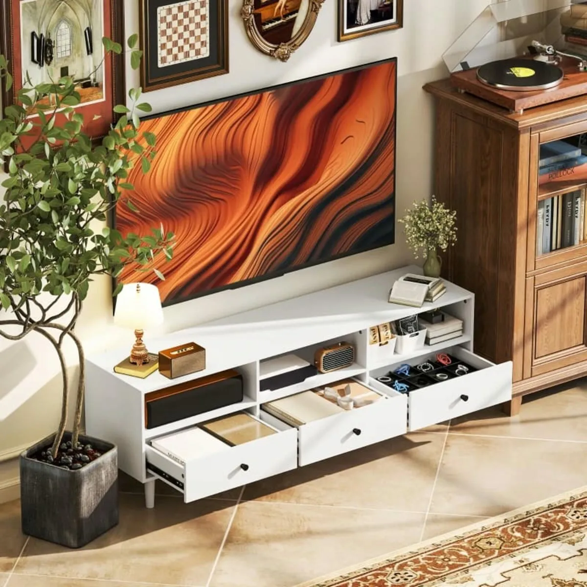 TV cabinet, TV stand for 190.5 cm screens, 3 open - Image 4