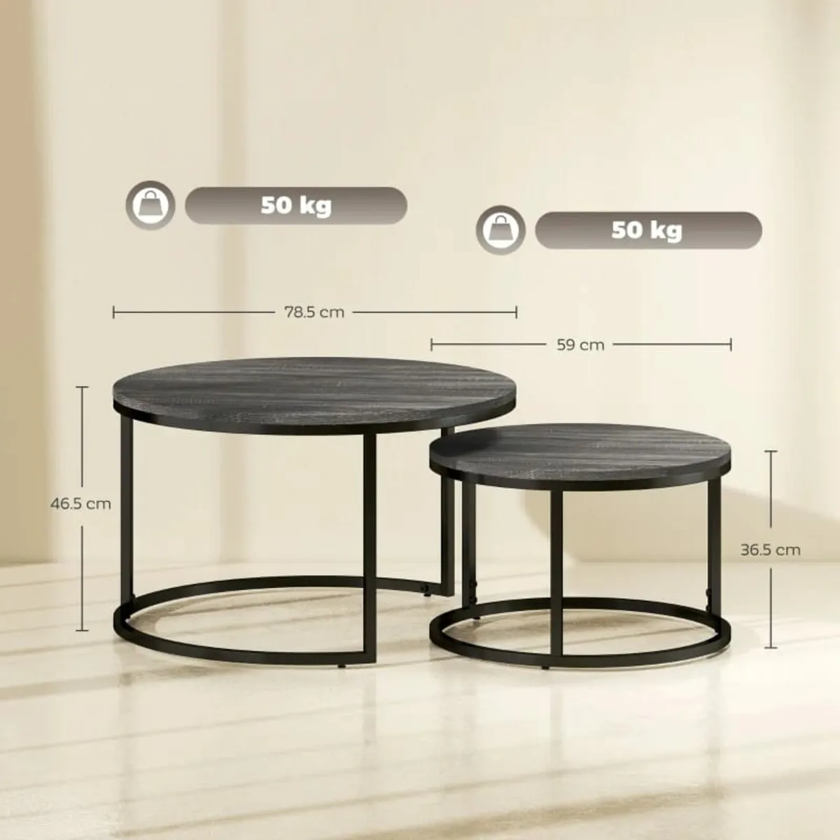 Set of Two Marble-Effect Stacking Tables - Black - Image 3