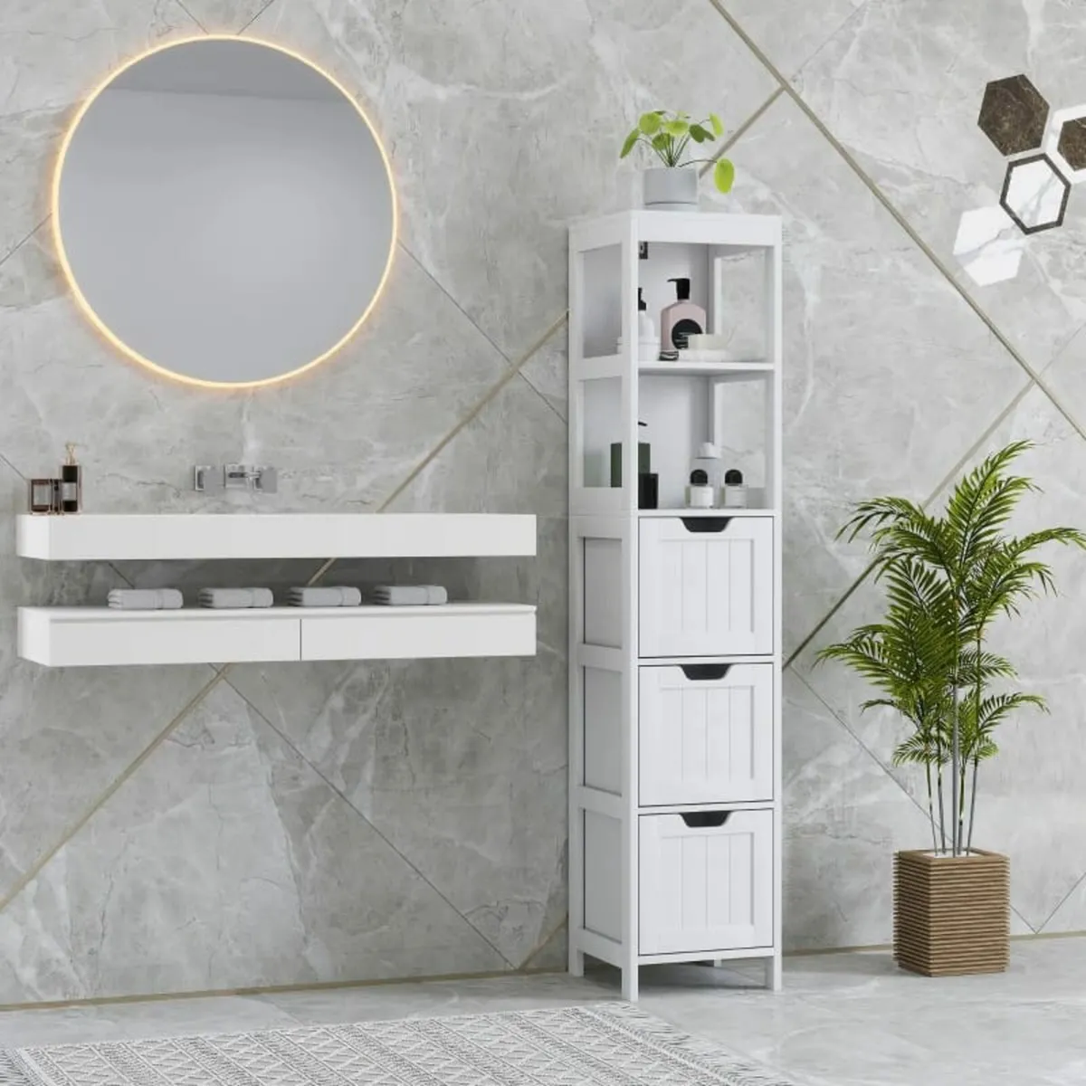 Bathroom Cabinet, 2 Shelves, 3 Drawers, Water-Resi - Image 4