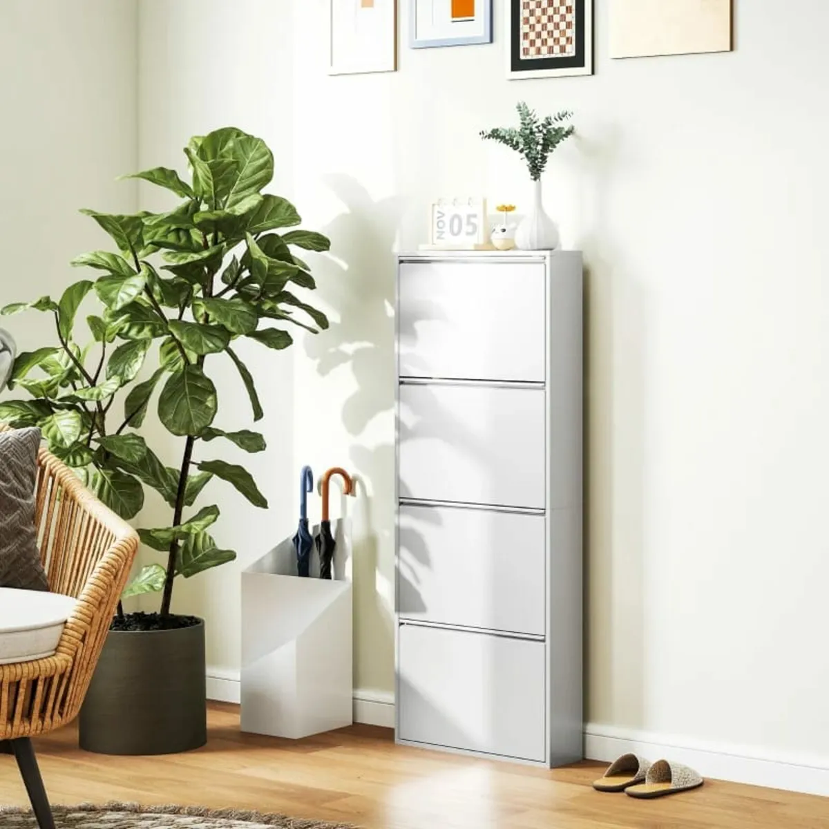 Slim Metal Shoe Cabinet for up to 8 Pairs, 4 Tilt - Image 2
