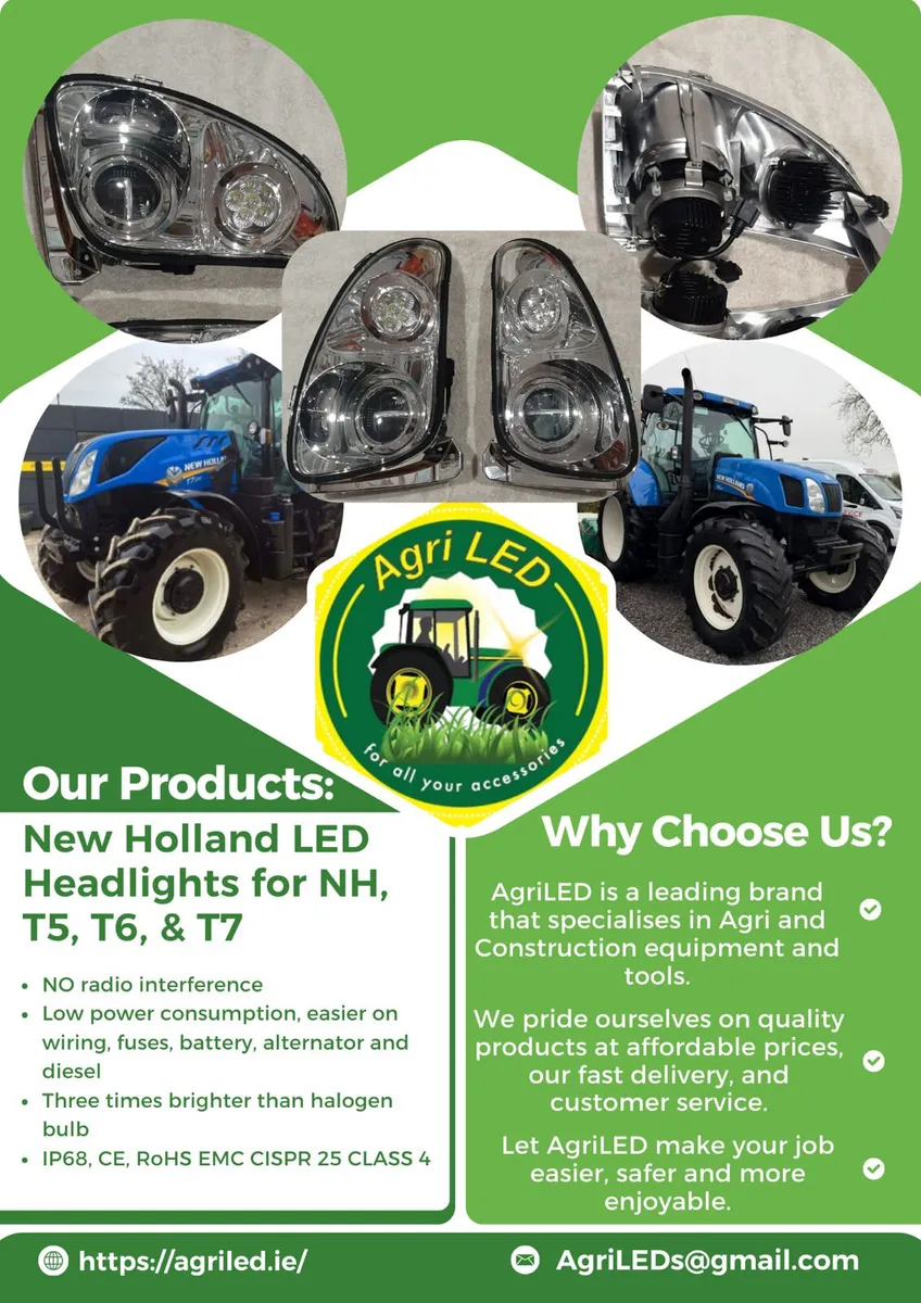 New Holland T5 T6 T75 TLA TS LED Headlights, L & R - Image 4