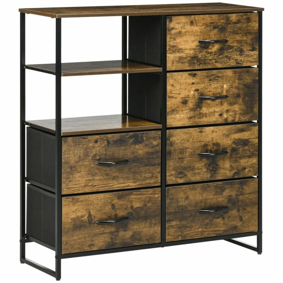 Dresser with six drawers, open shelves, MDF and st - Image 3