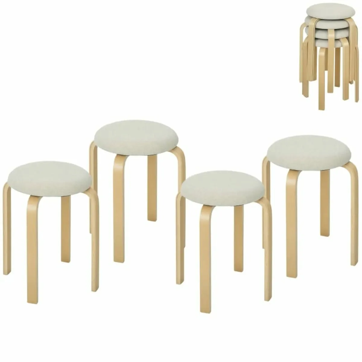 Upholstered stools 4-piece set, stackable, lacquer - Image 1