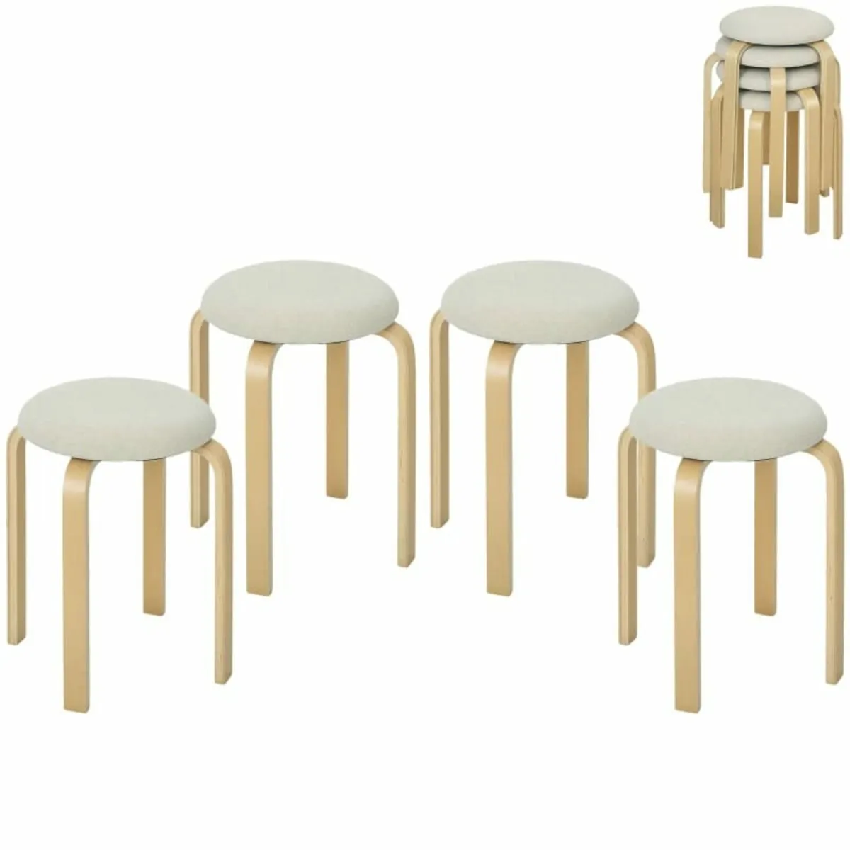 Upholstered stools 4-piece set, stackable, lacquer - Image 2