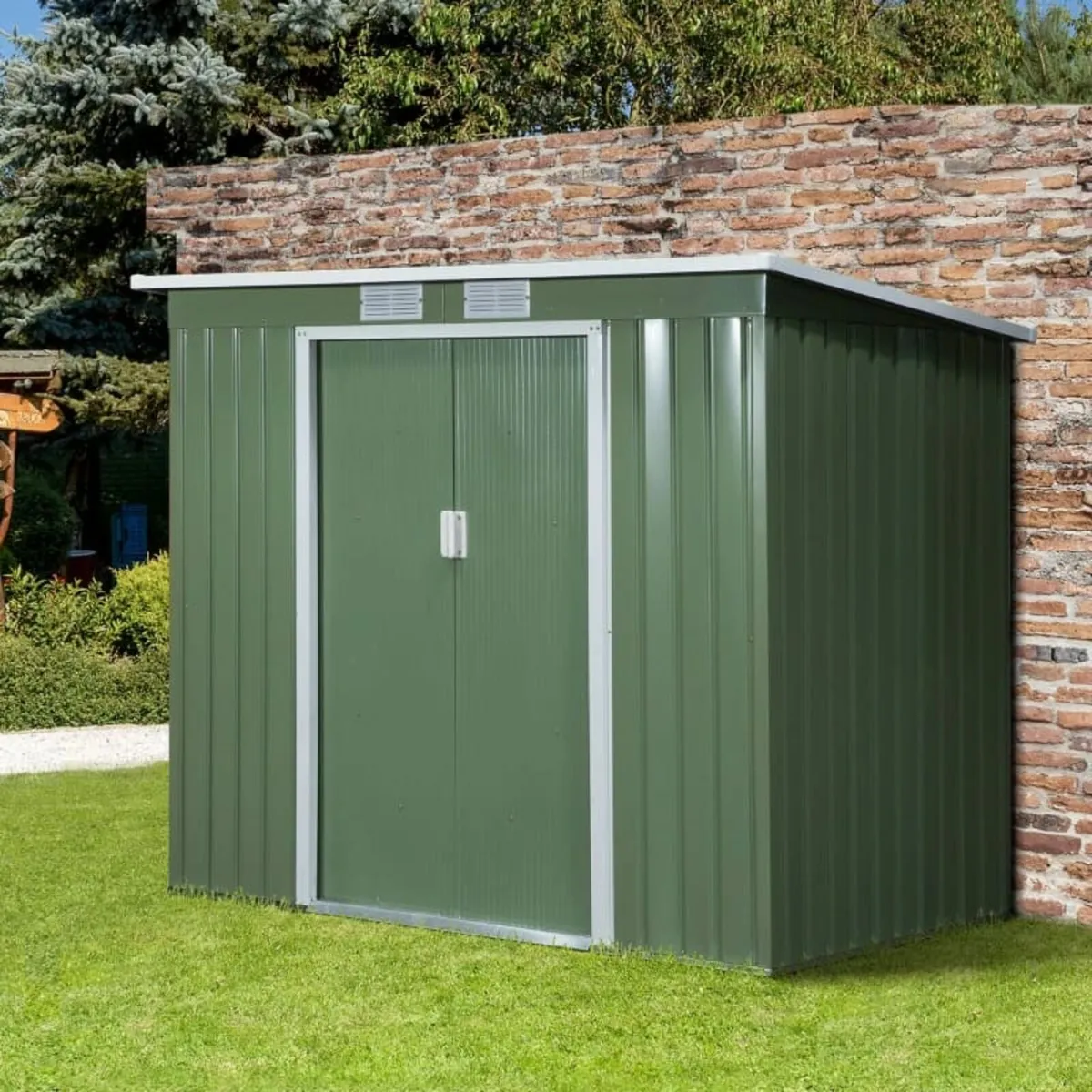 Garden Storage Shed w/ window Double Door Green - Image 3