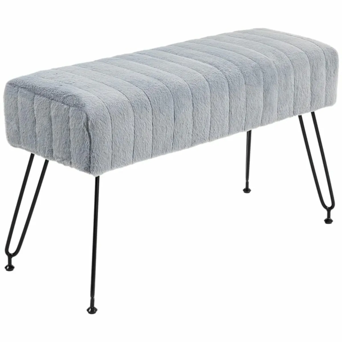 Bench, quilted seat, faux fur cover, metal legs, u - Image 1