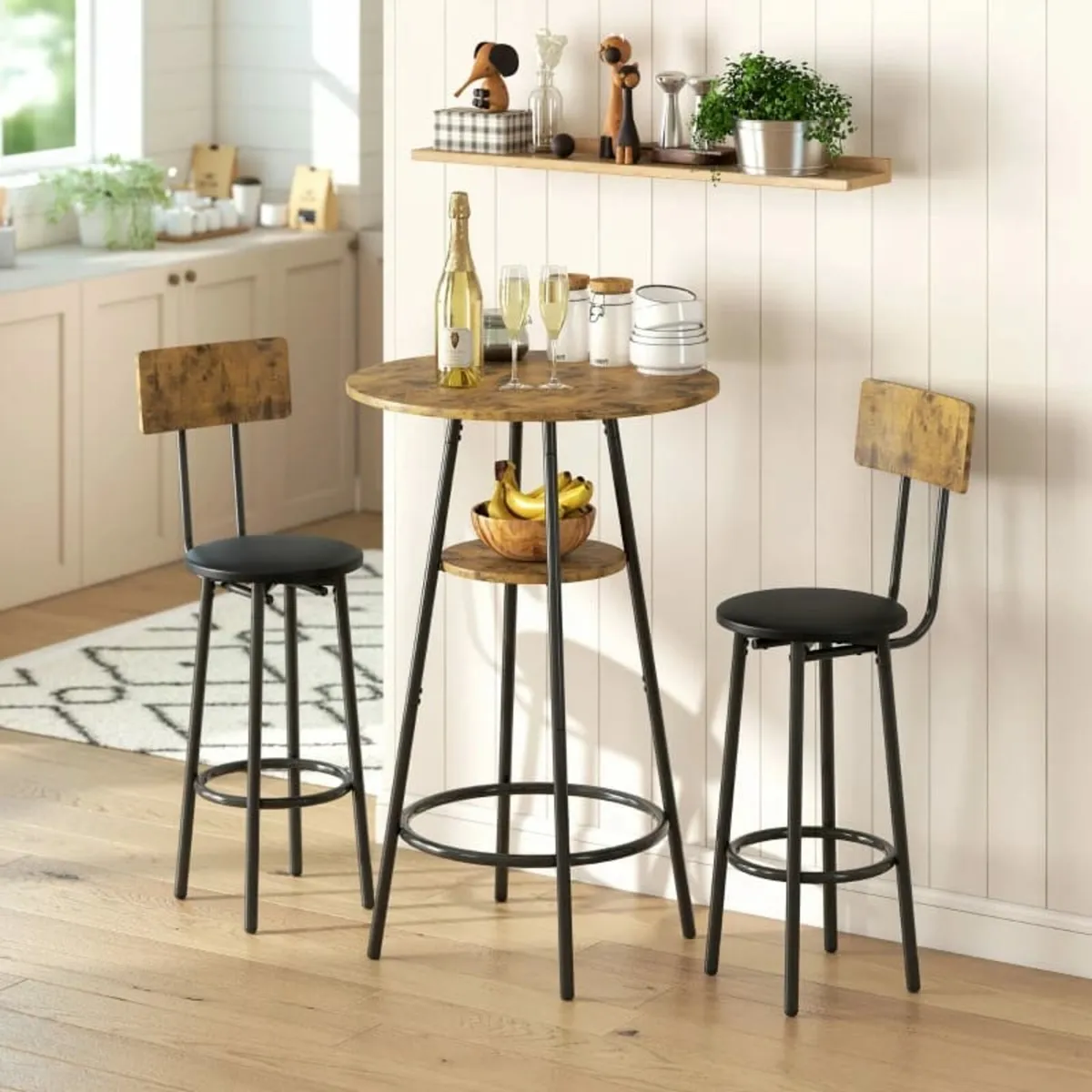 3-piece bar table set with 2 padded stools, faux l - Image 2