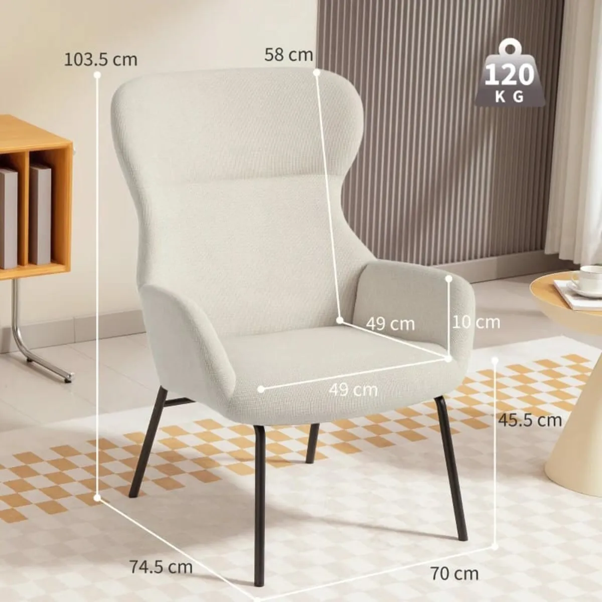 Modern Wingback Upholstered Chair, High Backrest, - Image 3