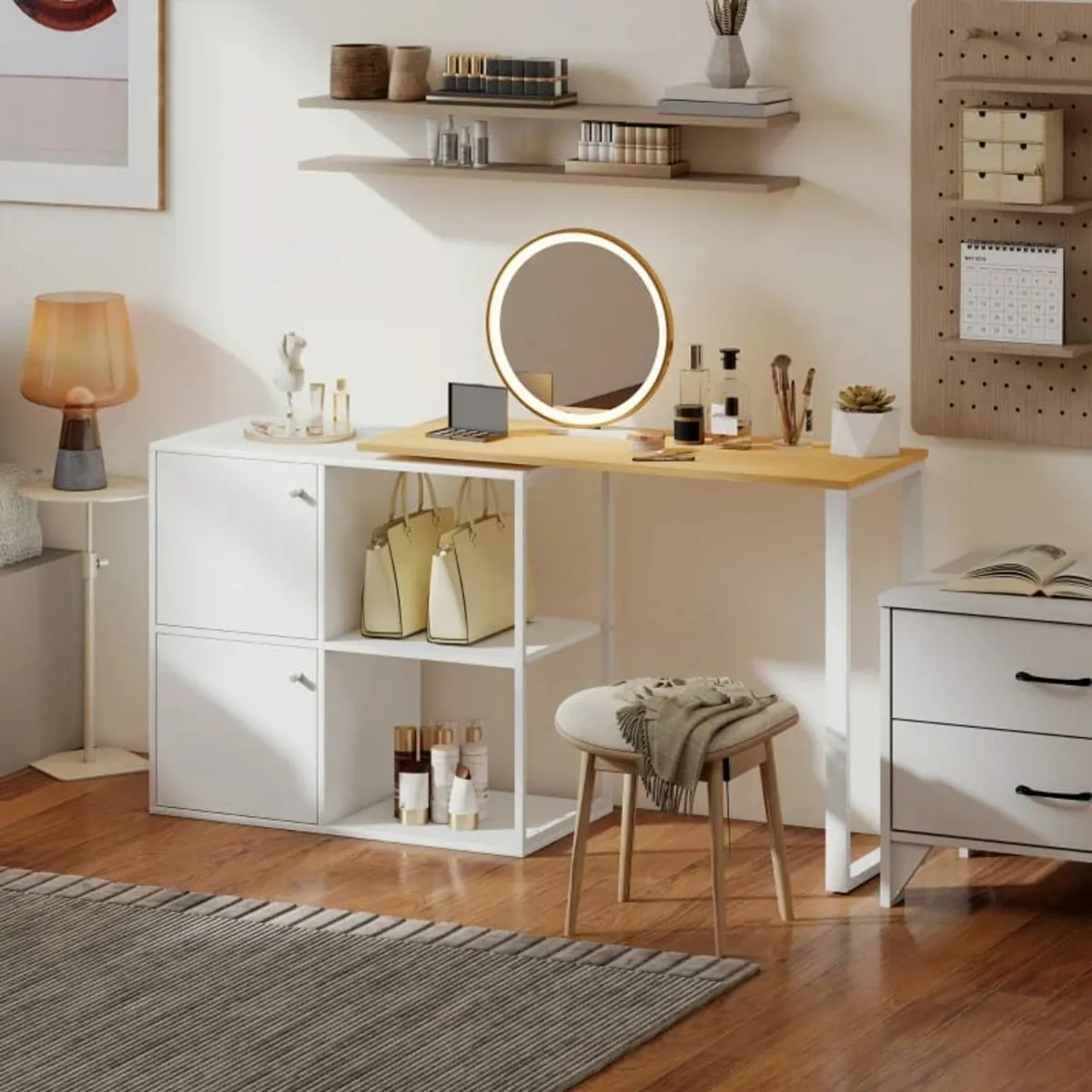 360° Rotating L-Shaped Corner Desk with Storage — - Image 4