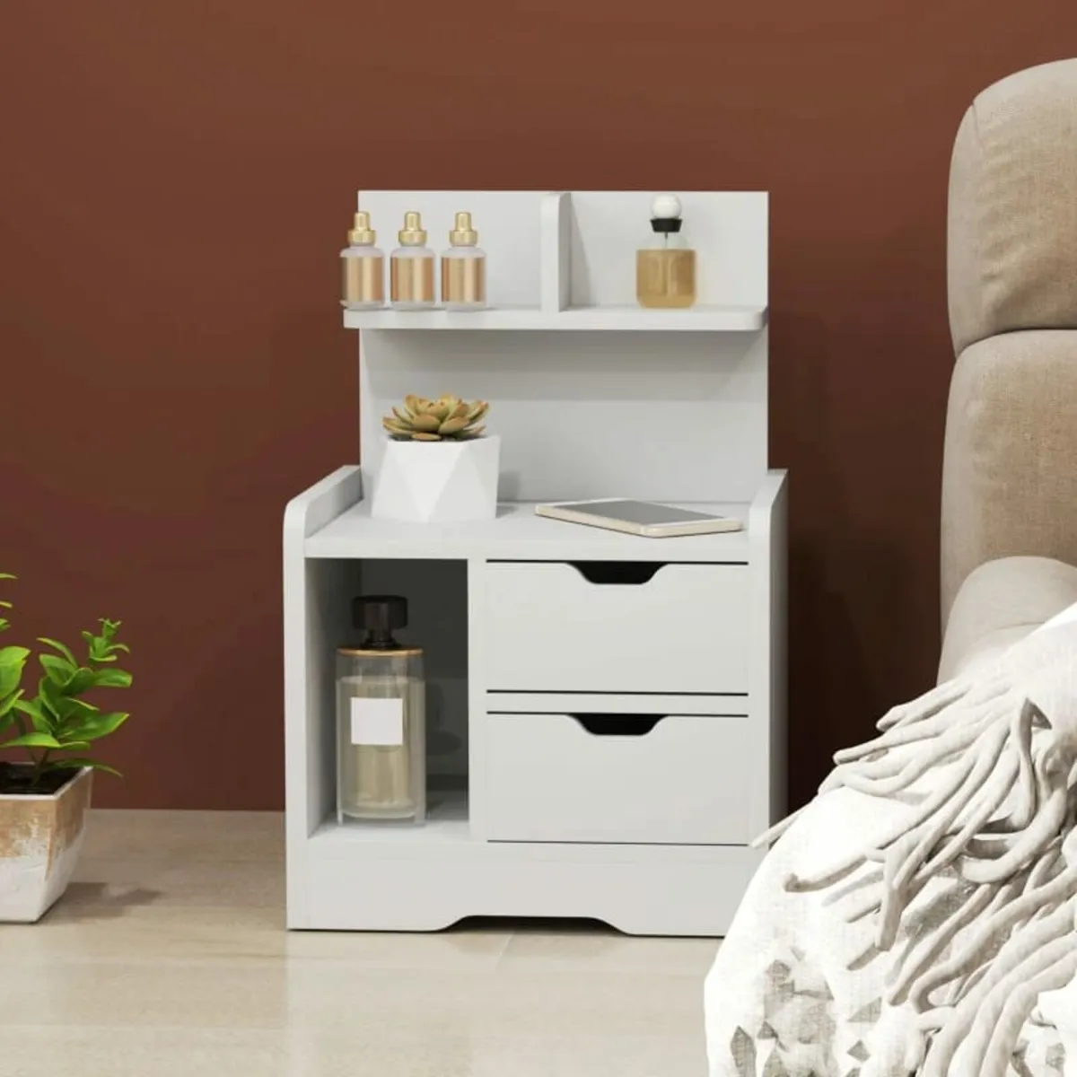 Nightstand with 2 drawers, open shelf, 40x30x60 cm - Image 4