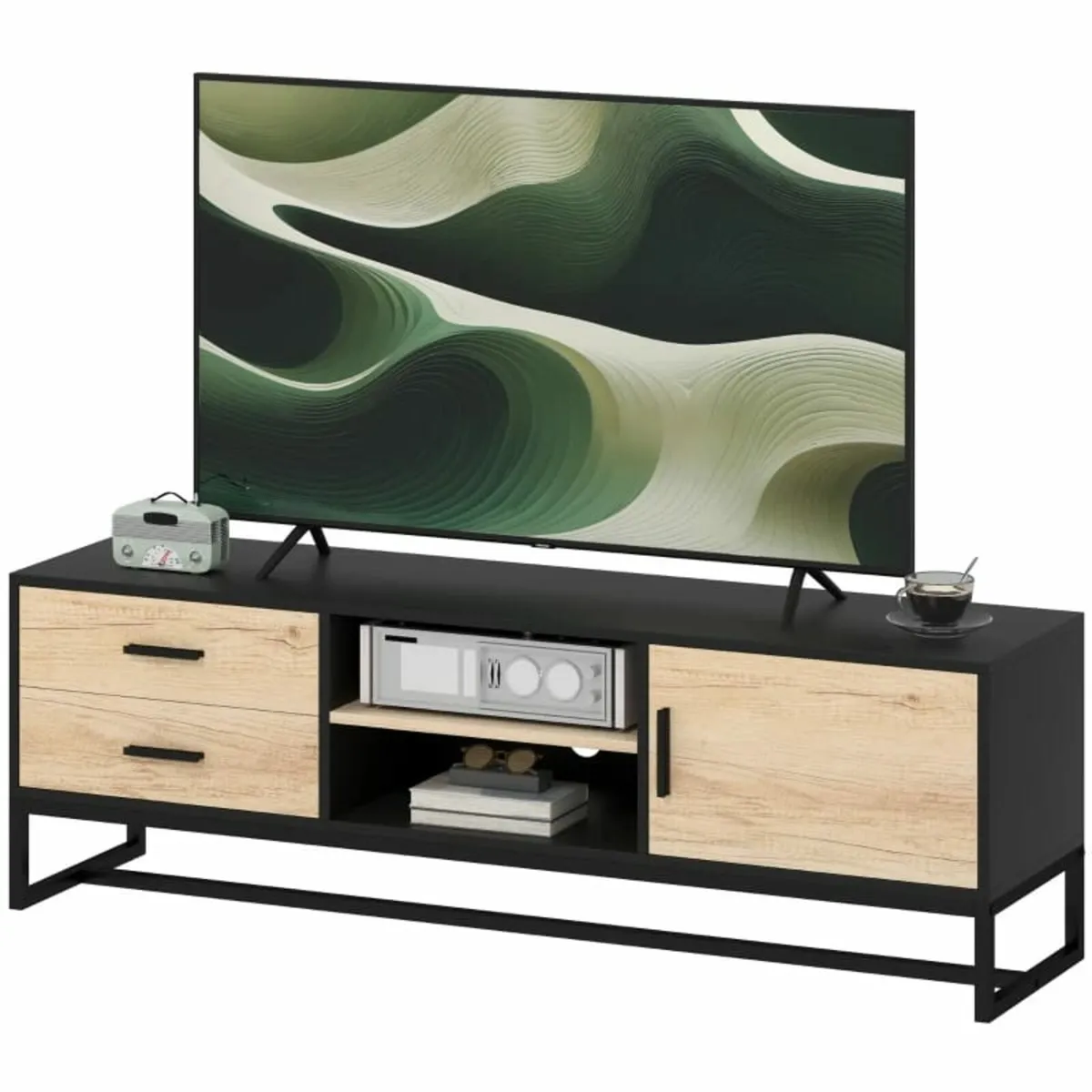 TV cabinet with door, 2 drawers, open compartments - Image 1