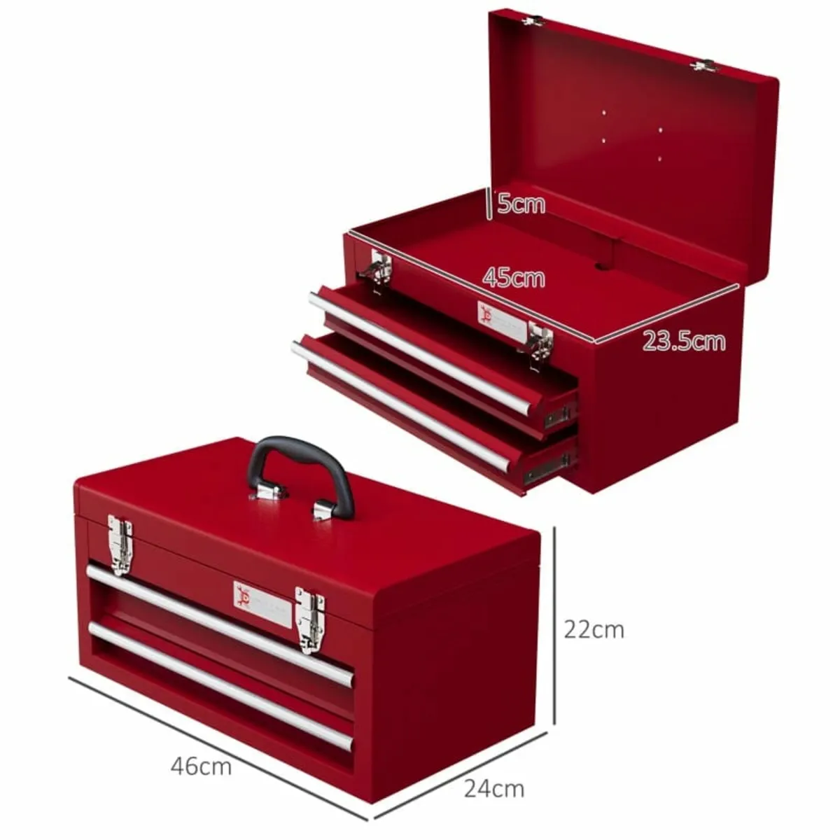Lockable Metal Tool Box, 2 Drawer Tool Chest with - Image 4