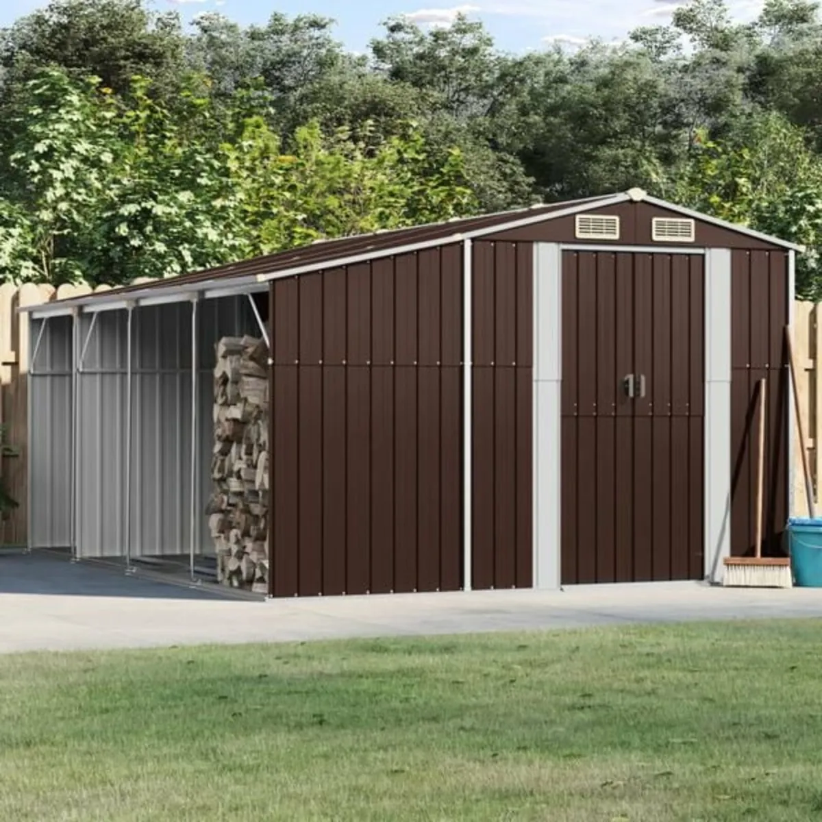 Garden Shed Brown 277x365.5x179 cm Galvanised Stee - Image 2