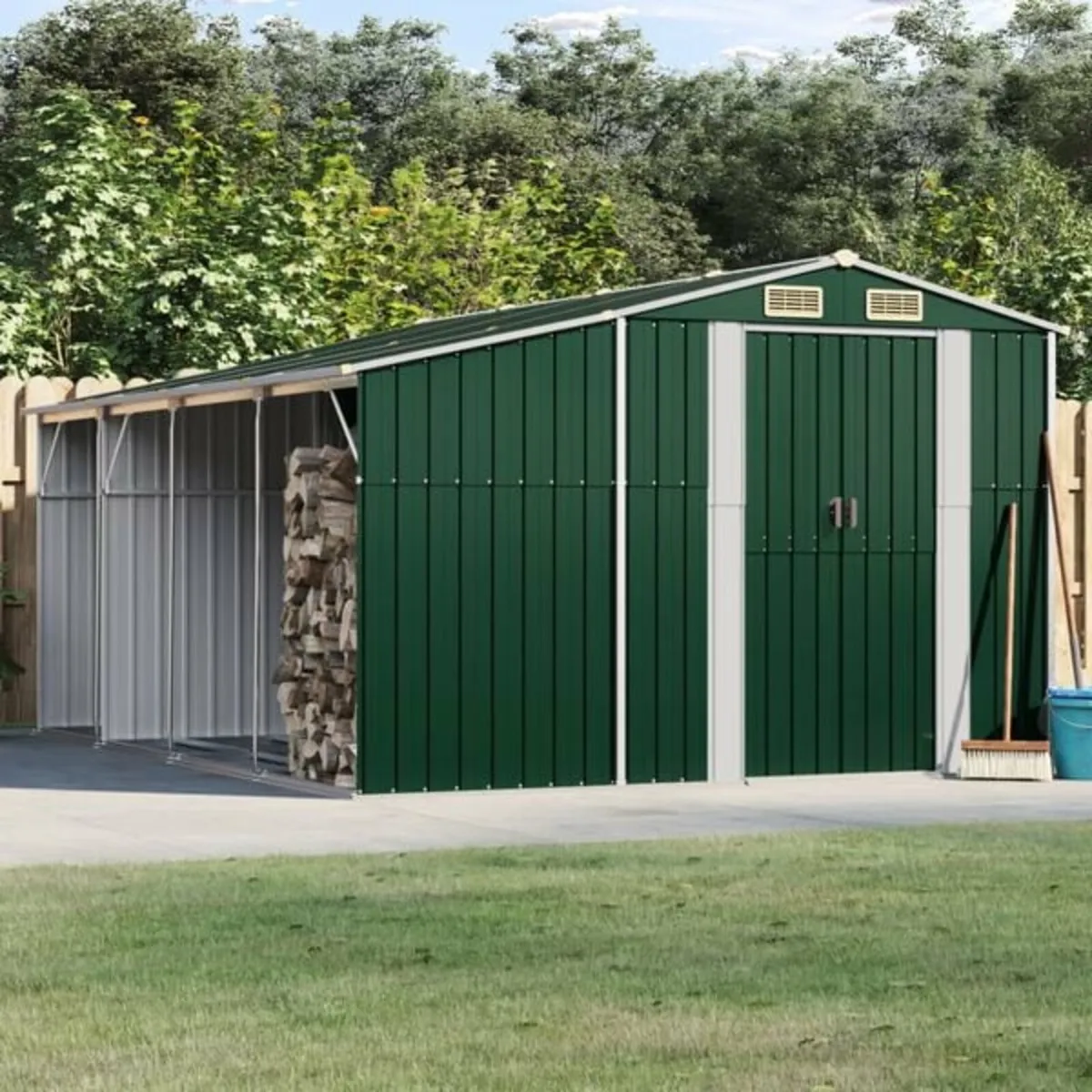 Garden Shed Green 277x365.5x179 cm Galvanised Stee - Image 1