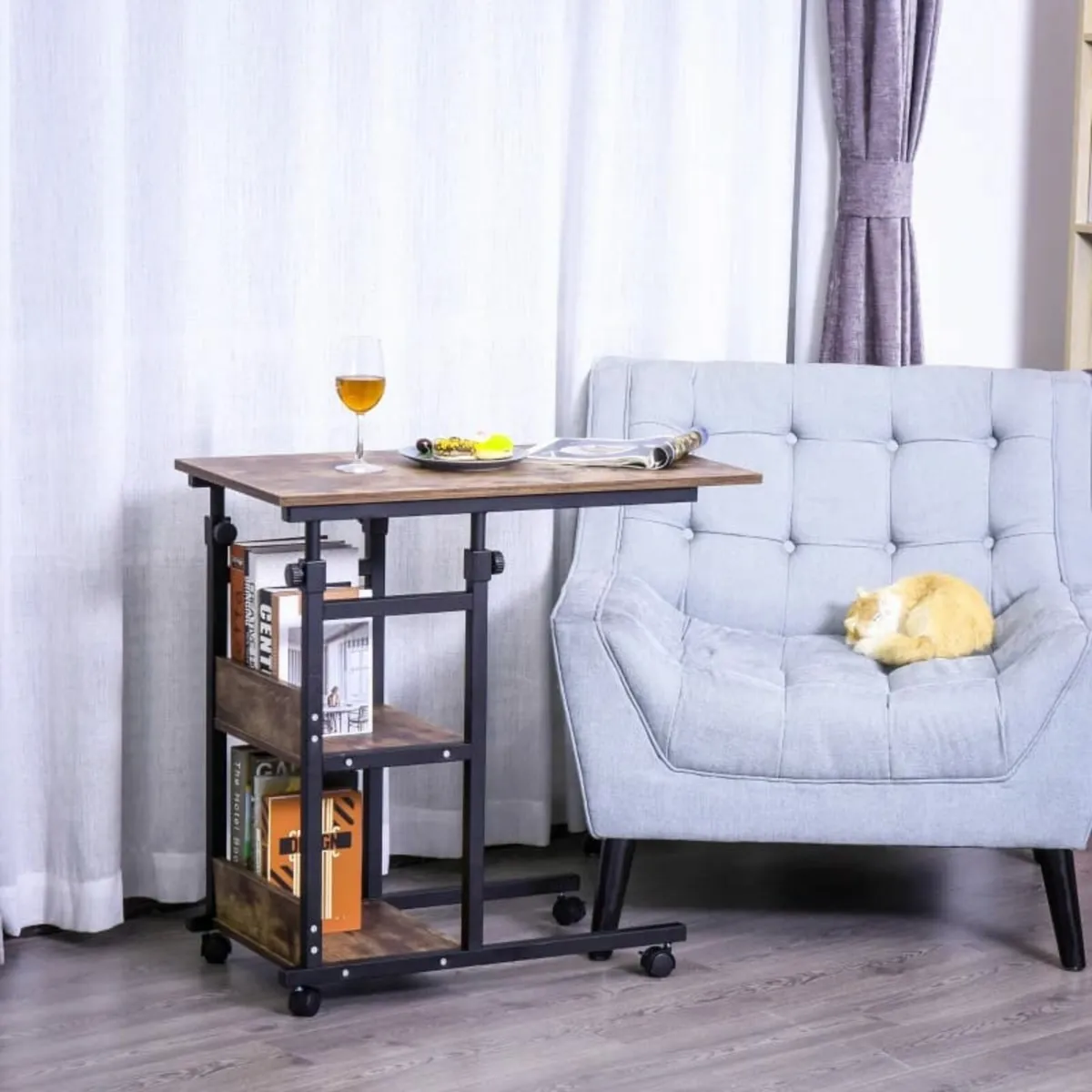 Side table with casters, height-adjustable, compac - Image 4