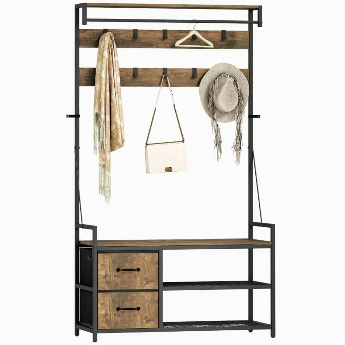 6-in-1 Coat Rack with Shoe Bench and Shoe Shelf, I - Image 4