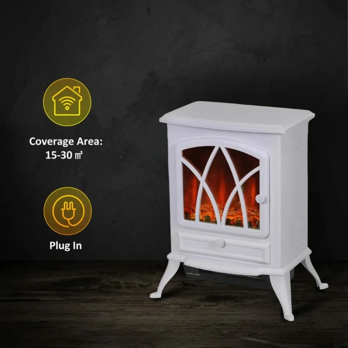 1kW-2kW Vintage Electric Fireplace Heater - White - Image 2