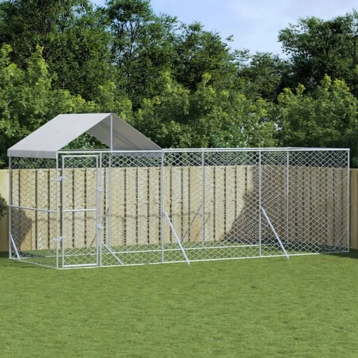 Outdoor Dog Kennel with Roof Silver 6x2x2.5 m Galv - Image 1