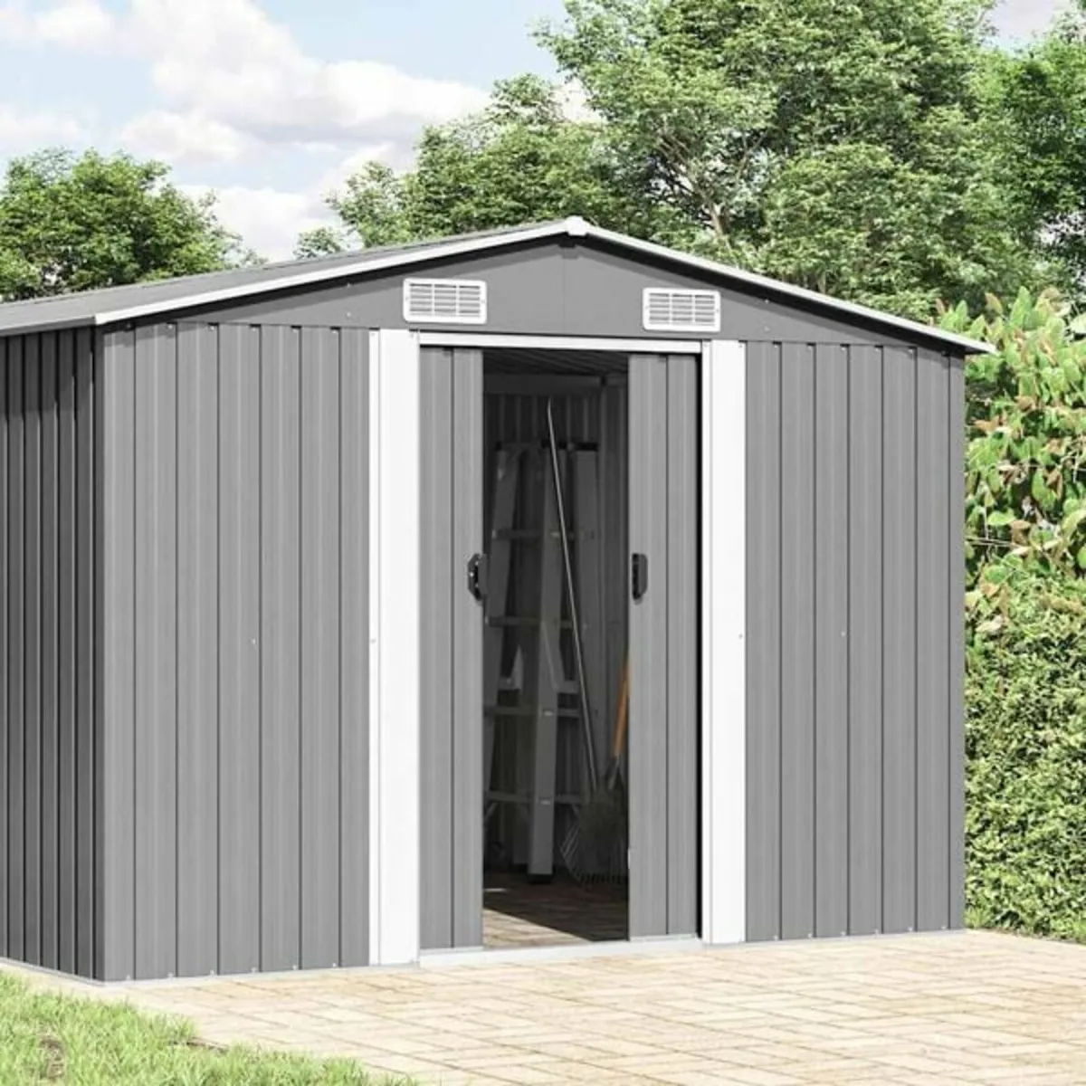 Garden Shed 257x580x181 cm Metal Grey - Image 2