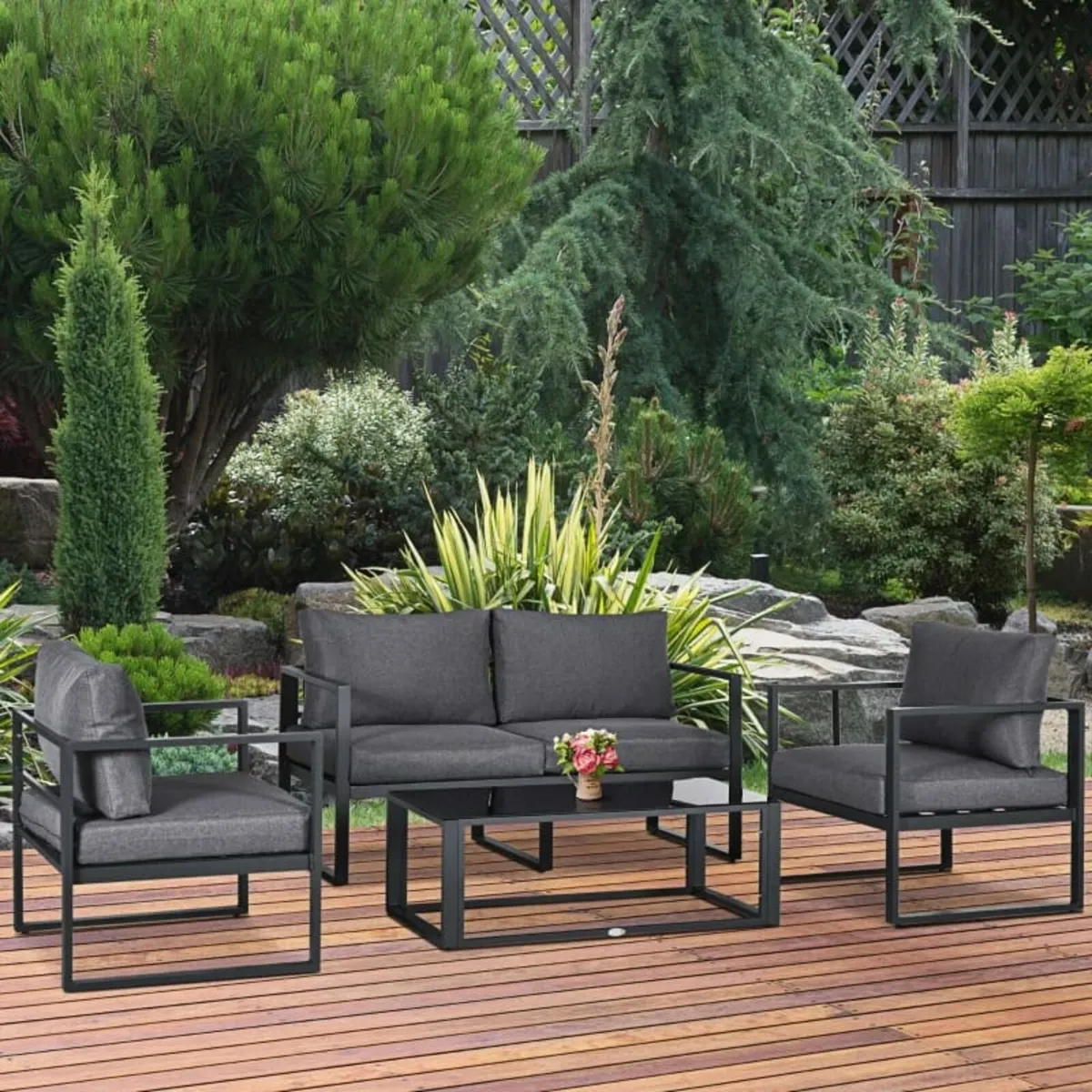 4 Pieces Garden Sofa Set, Including 2 Single Armch - Image 2