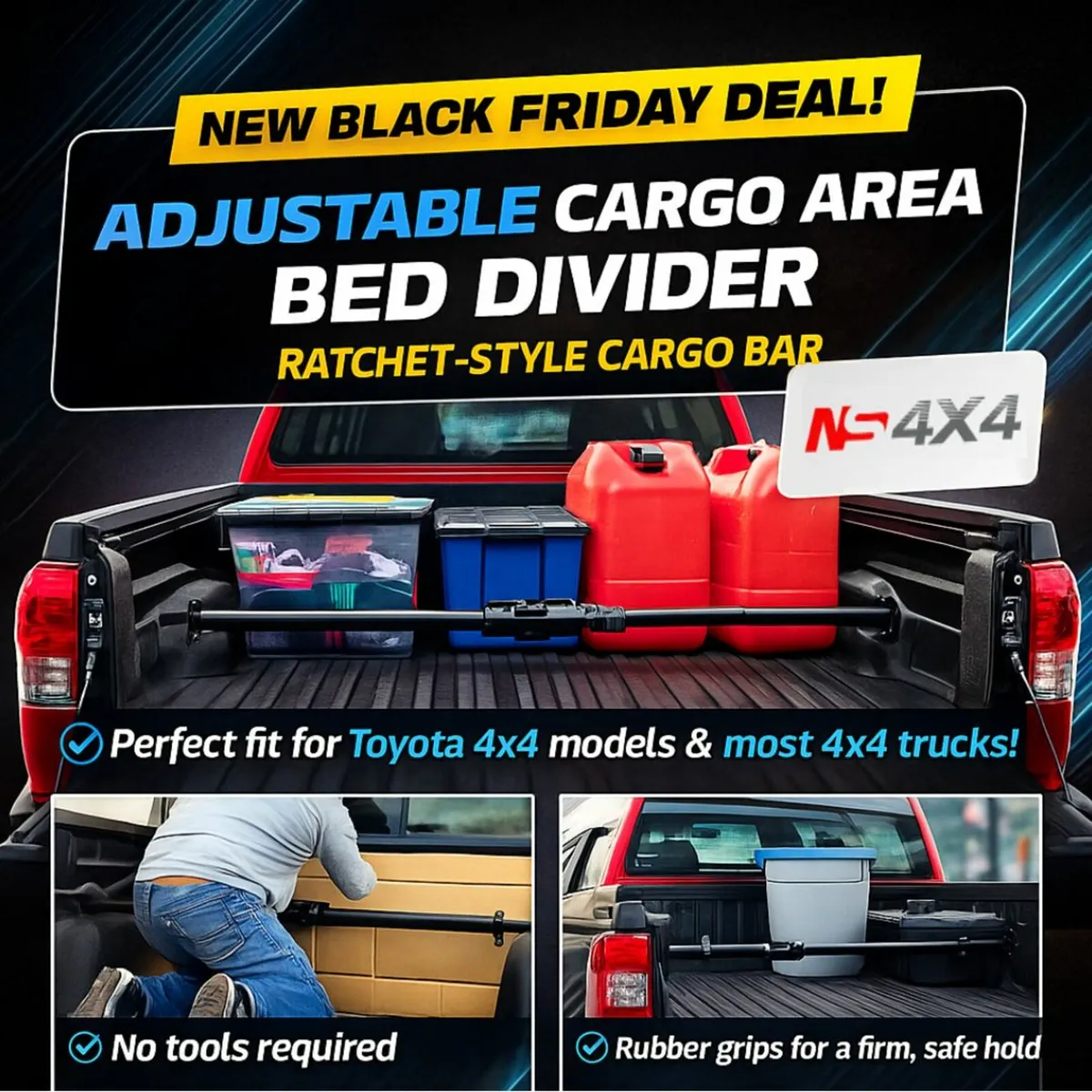 Pickup Bed Divider – Adjustable Cargo Bar for 4X4 - Image 1