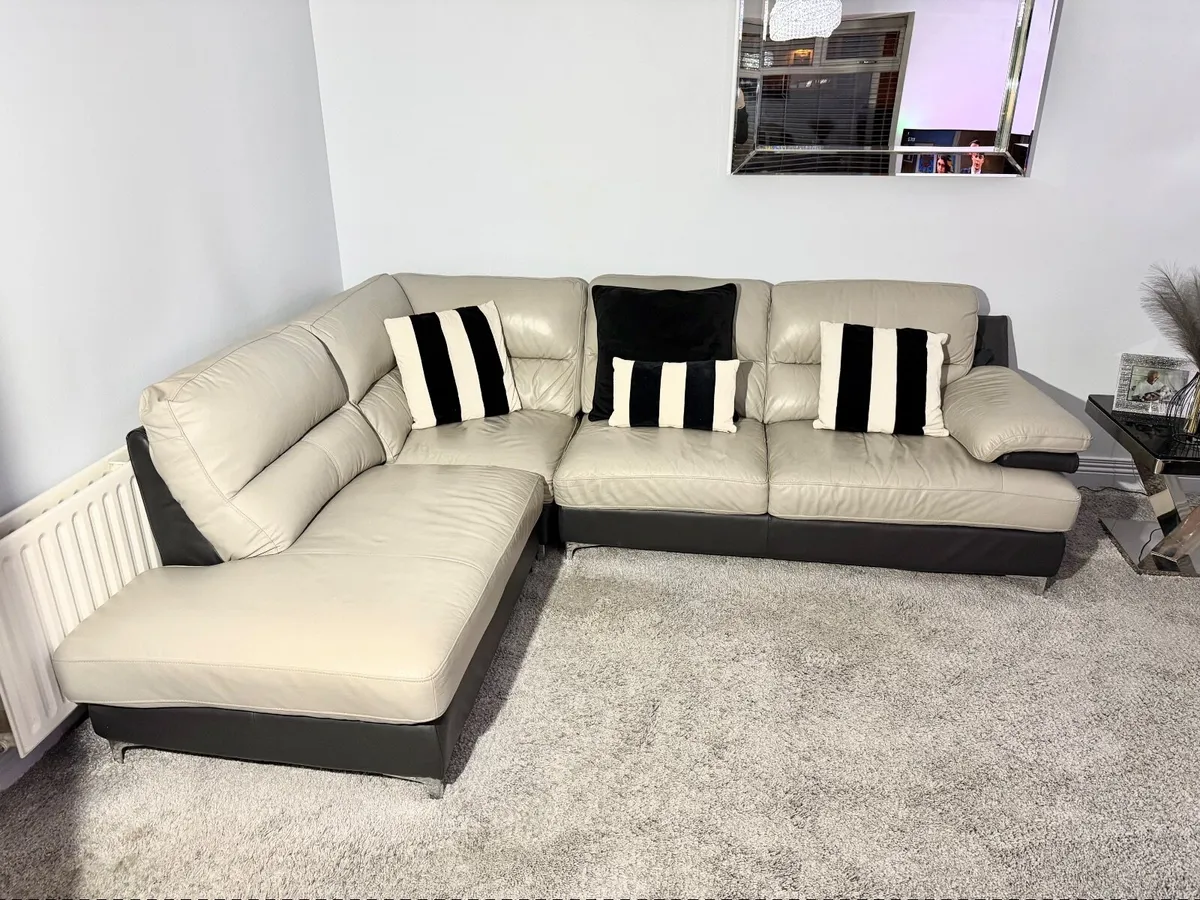 Leather Corner Sofa with Snuggle Chair & Footstool - Image 1