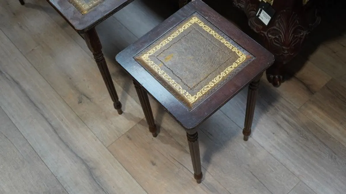 Nest of Three Tables with Leather Tops - Image 2
