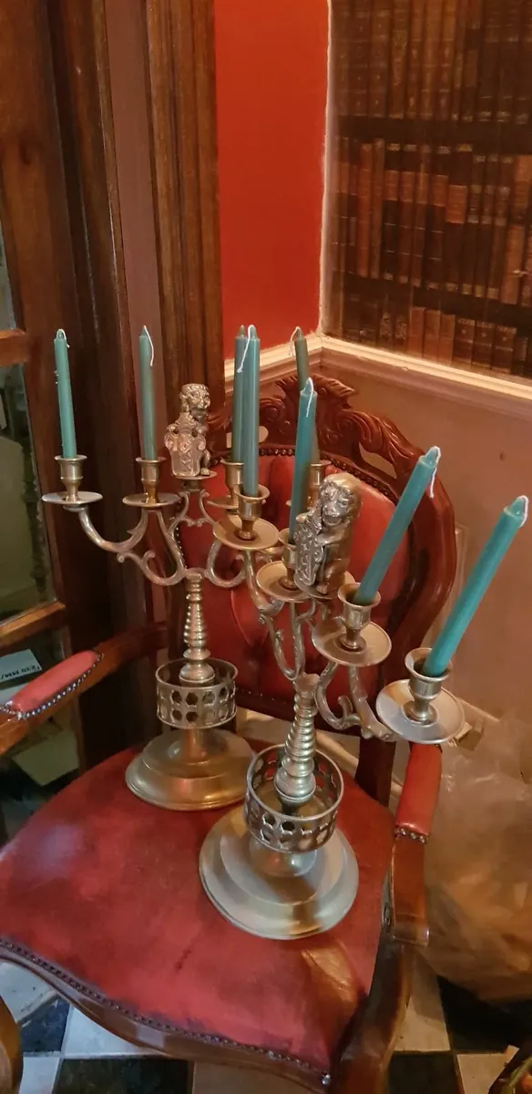 2 large brass candlestick holders - Image 4