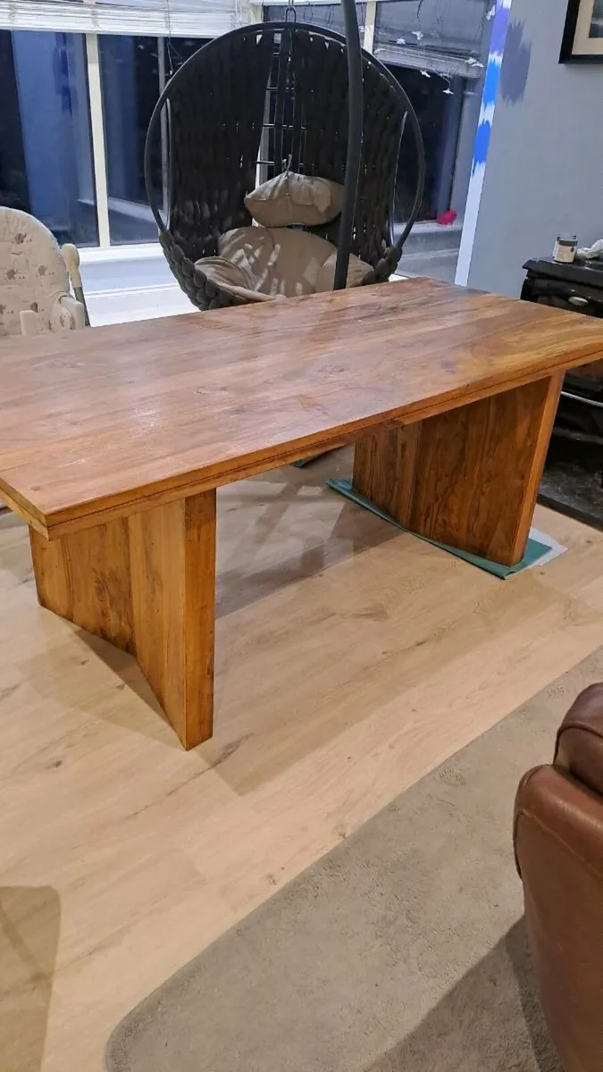 walnut dining table with chairs - Image 1