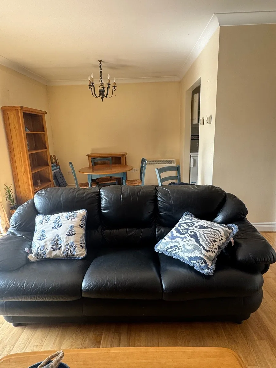 Lovely black leather sofa and armchair - Image 1
