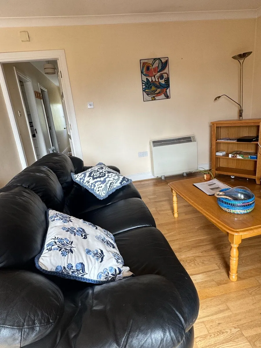 Lovely black leather sofa and armchair - Image 3