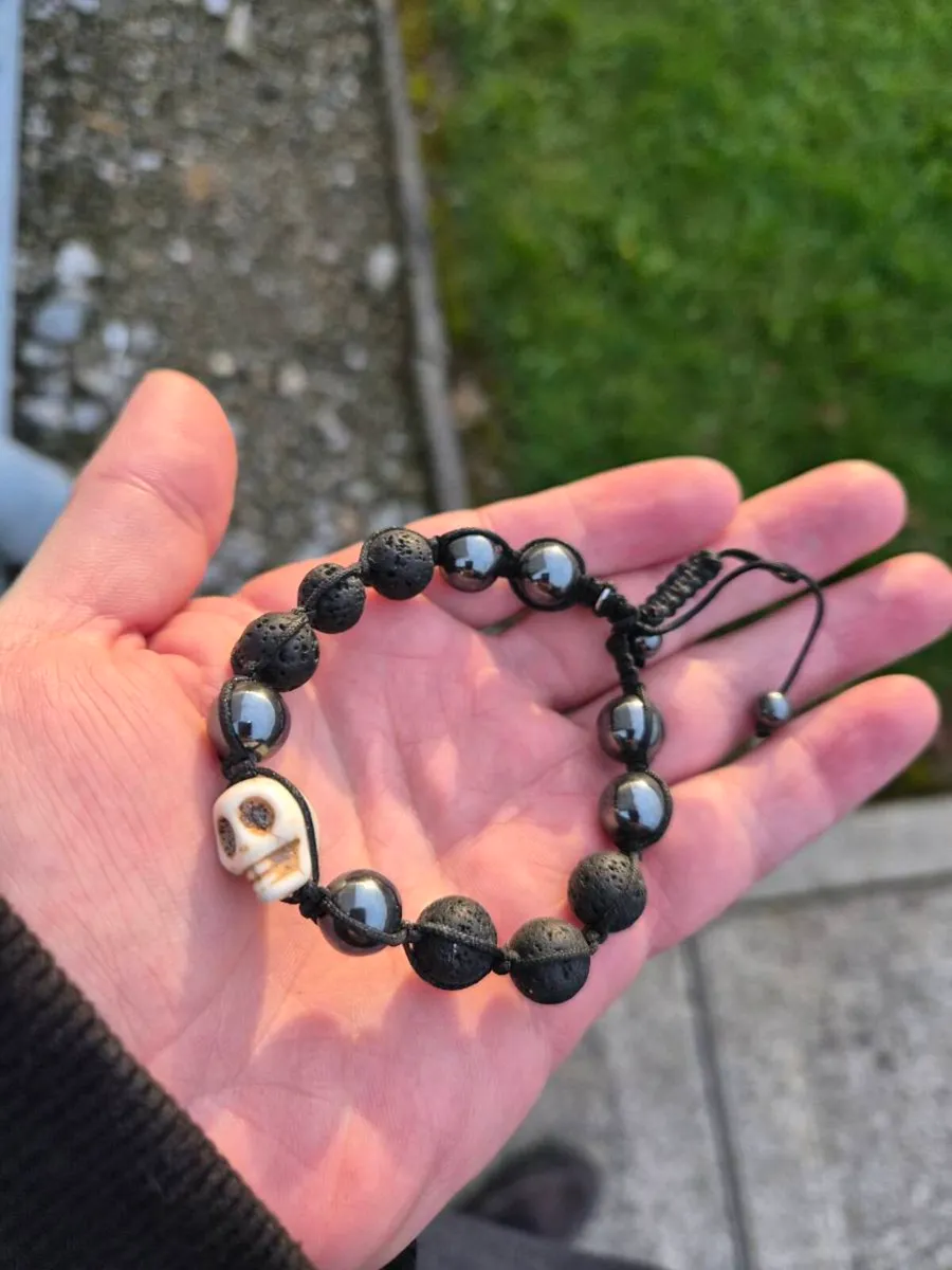 Lotus skull lava stone bracelet