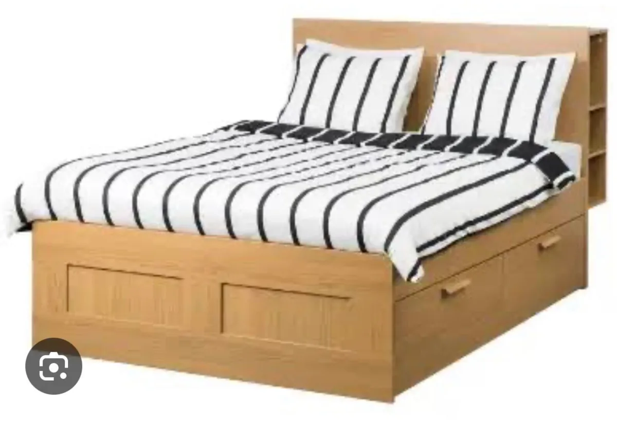 IKEA double storage bed, drawers & headboard - Image 1