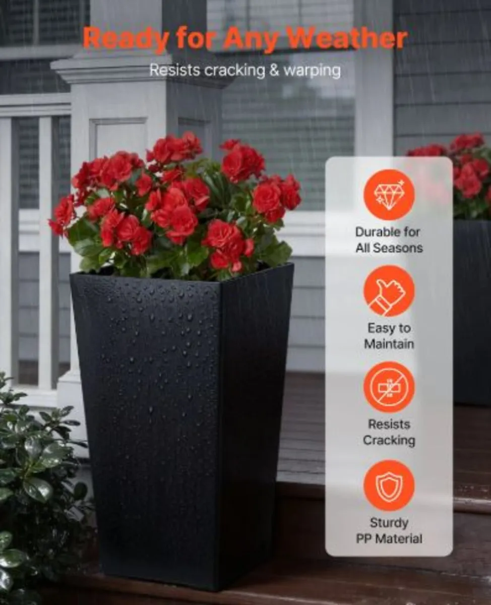 Tall Planters Set of 2, 550 mm Large Outdoor Tape - Image 2