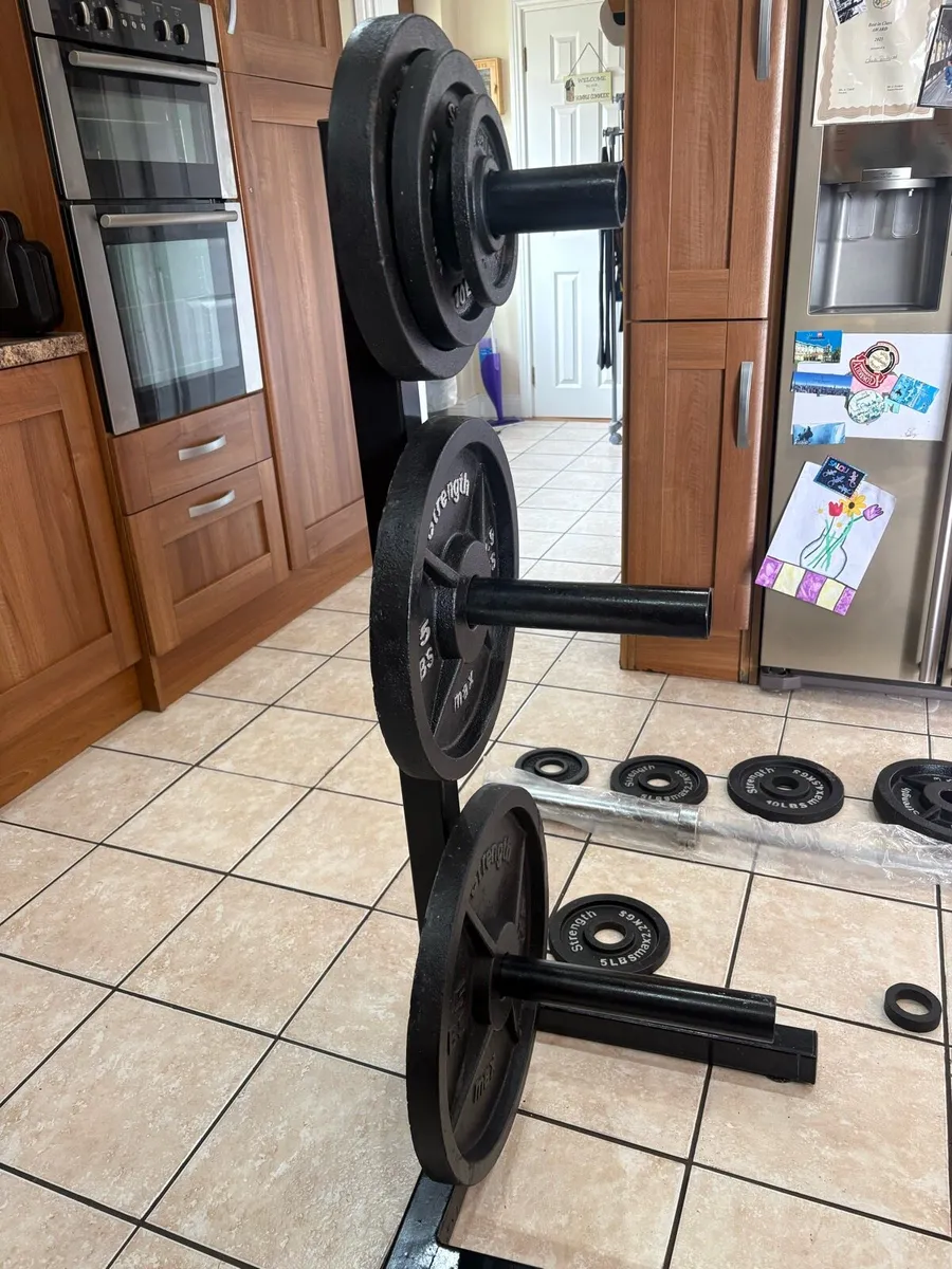 130KG OLYMPIC METAL BARBELL, WEIGHTS, STAND SET - Image 3