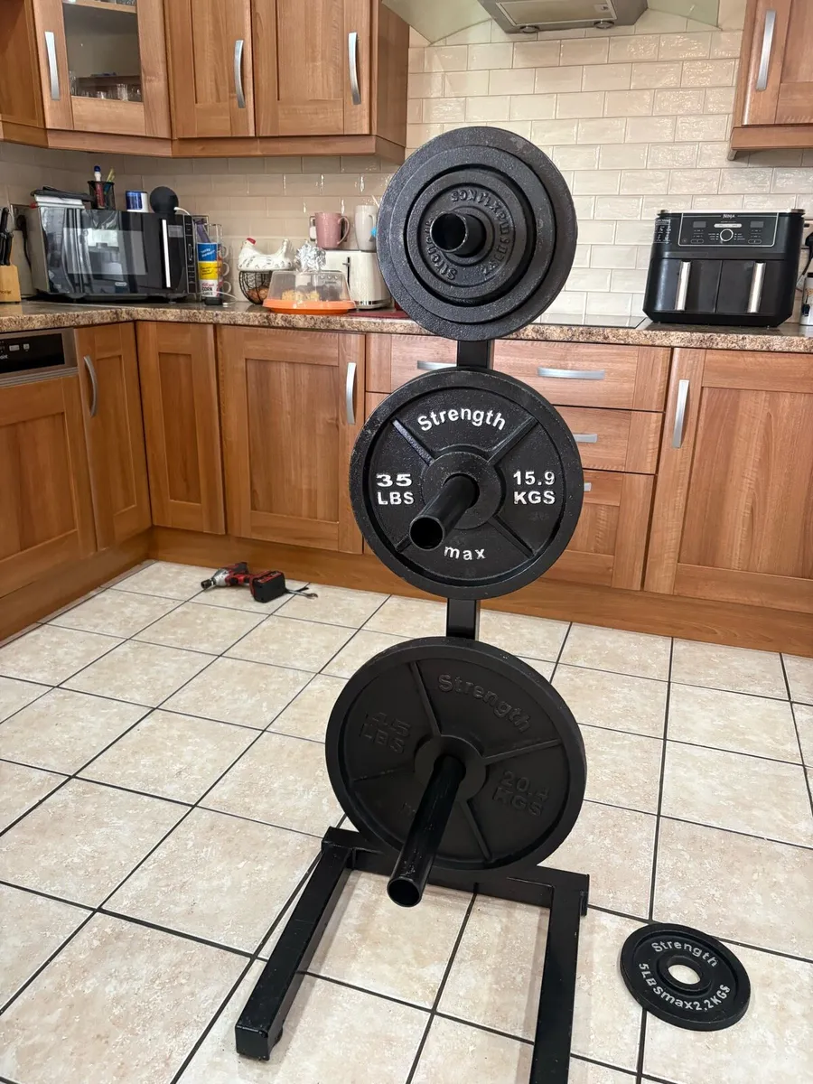 130KG OLYMPIC METAL BARBELL, WEIGHTS, STAND SET - Image 4